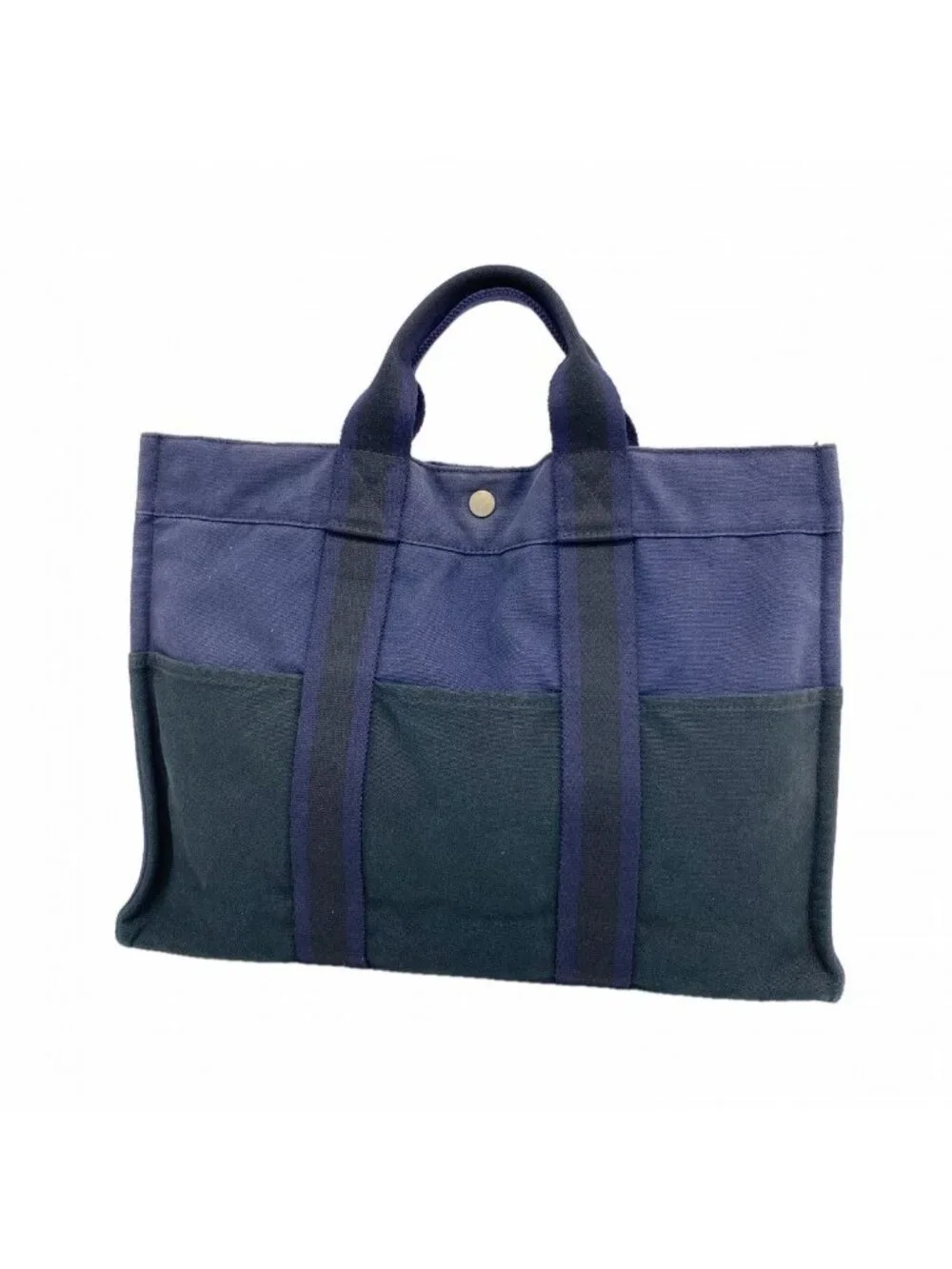 Hermes Tote Fourre Tout MM Canvas Navy Black Silver